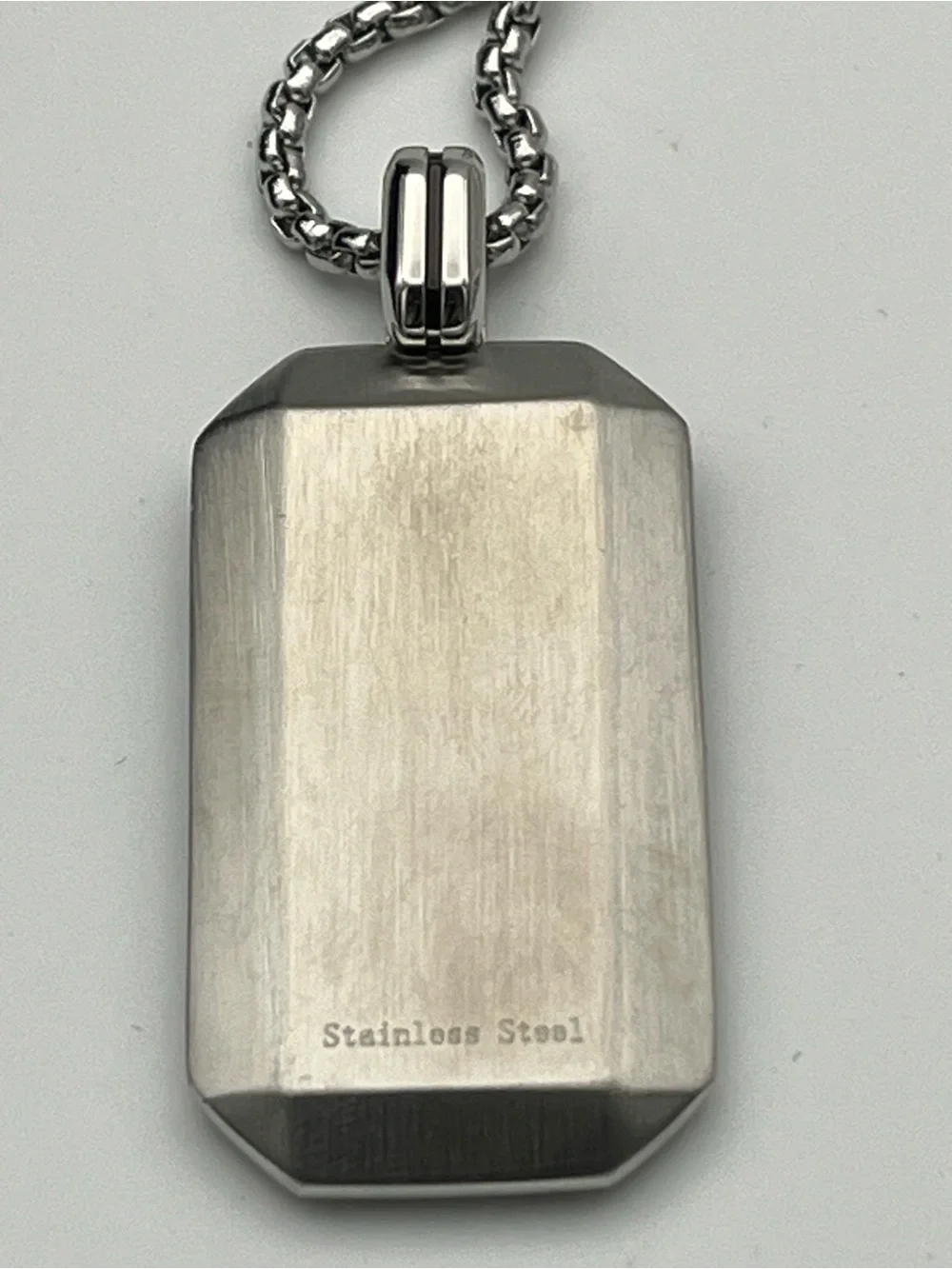 24”. Stainless Steel Dog Tag with Black Geometric Inlay